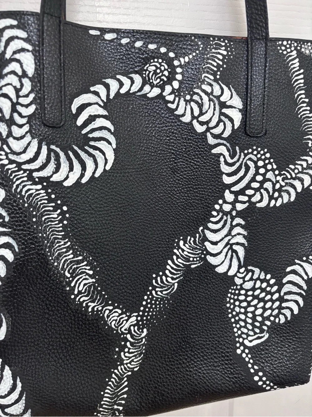 Black & White Pattern Tote Bag - hand painted one of a kind